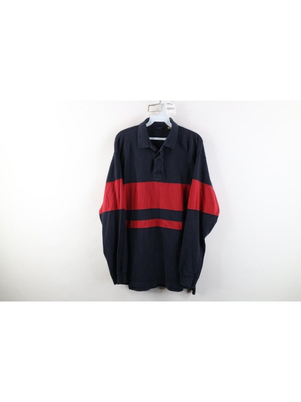 Vtg 90s Streetwear Mens Medium Faded Heavyweight Striped Long Sleeve Rugby Polo